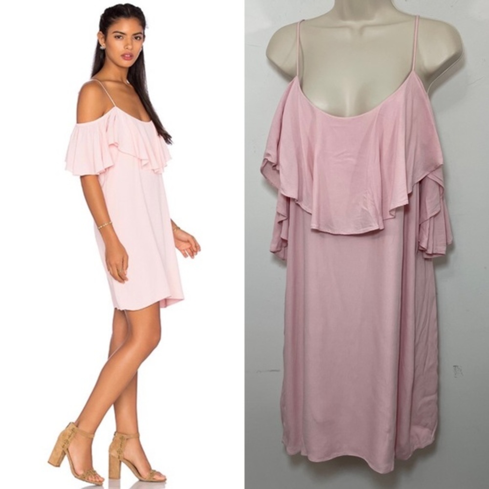 Misa Los Angeles Emil mini Dress size large ruffle pink off the shoulder